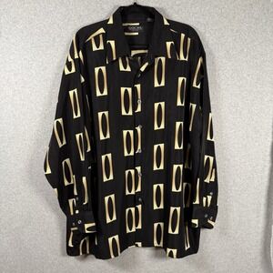 Gochu shirt Vintage 90s Geometric Button Up Mens 2XL Black Abstract Retro